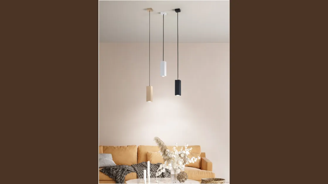 Lampada a sospensione Aloa disponibile in bianco oro e nero di Ondaluce