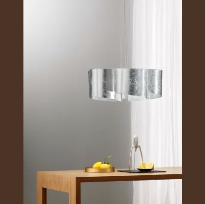 Lampada a sospensione Imagine in vetro curvo con decoro foglia argento di FAN Europe