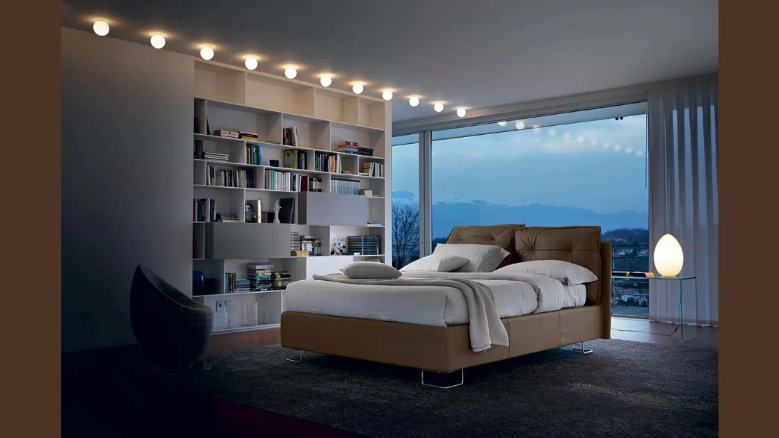 Letto in pelle Ambra con testiera imbottita e box contenitore di Bontempi Letti Design