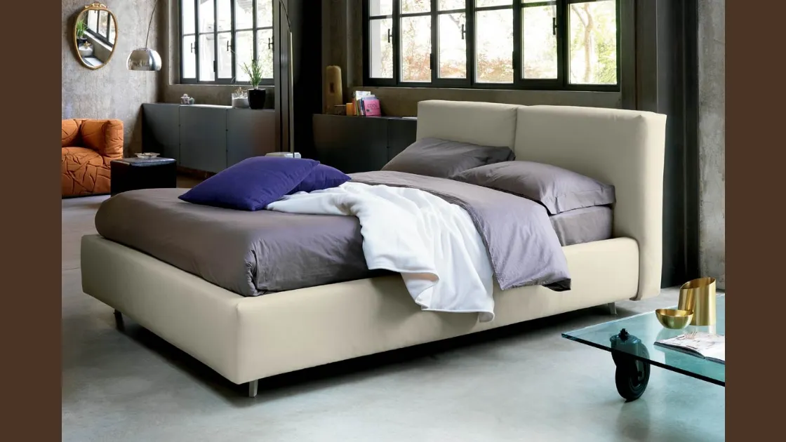 Letto con box contenitore in tessuto imbottito Kuna di Bontempi Letti Design