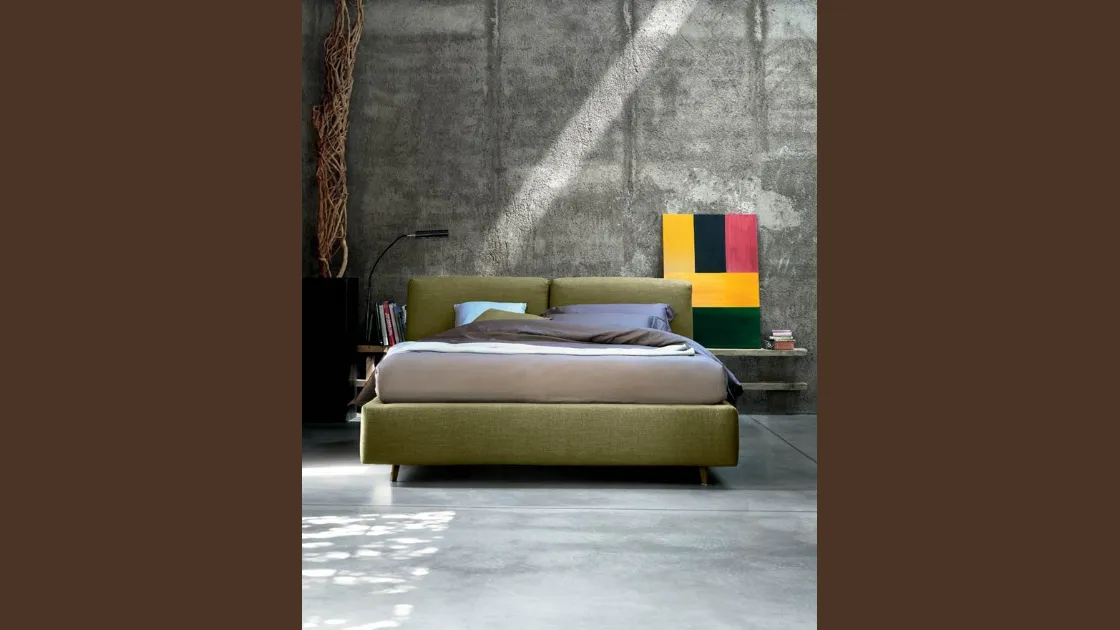 Letto con box contenitore in tessuto imbottito Kuna di Bontempi Letti Design