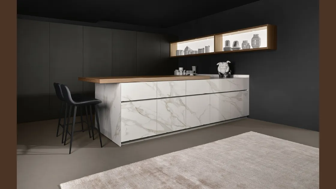 Cucina Design con penisola Giza in cemento e ceramica di Maistri