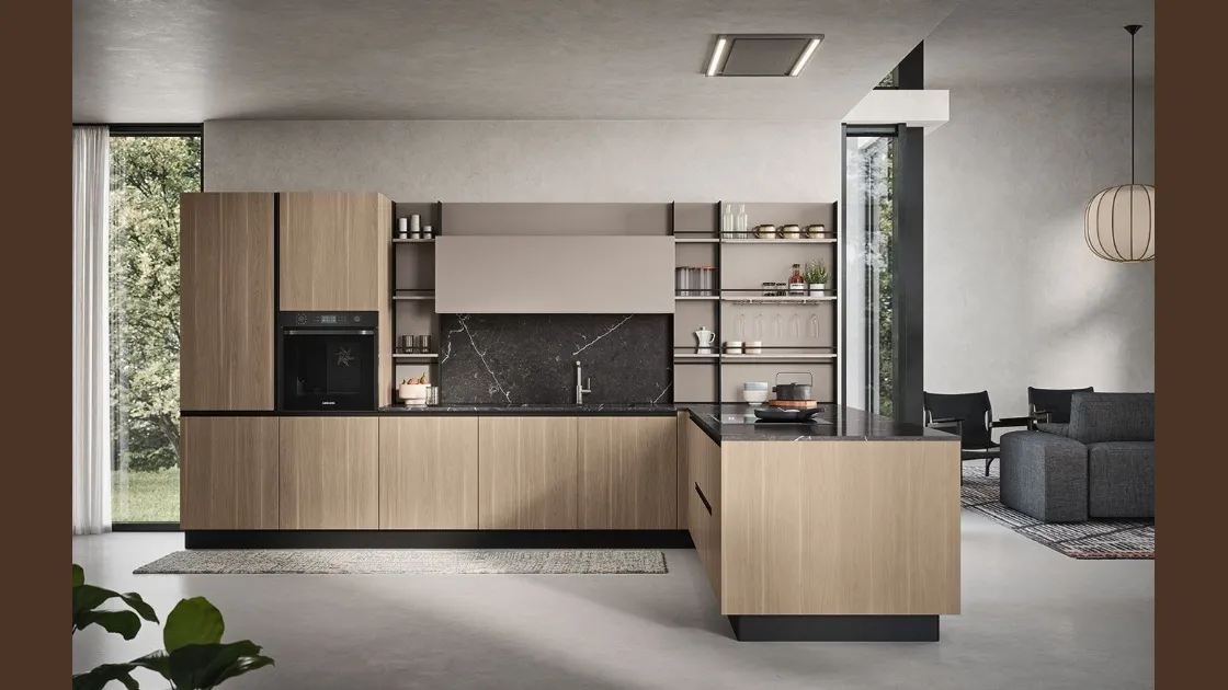 Cucina Moderna con penisola Colibrì Maniglia Presa 01di Forma Cucine